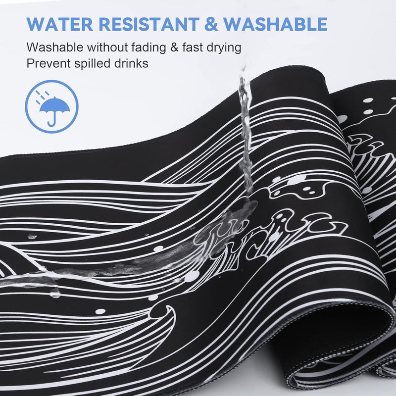 DIGSOM Gaming Mouse Pad - Large 31.5 x 11.8 in Black and White with Stitching Edges, Non-Slip Rubber Base Large Mouse Mat and Keyboard Pad (Sea Wave) - Image 5